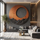 Mountain Vista – Round Solid Wood Wall Sculpture with Carved Mountain Relief