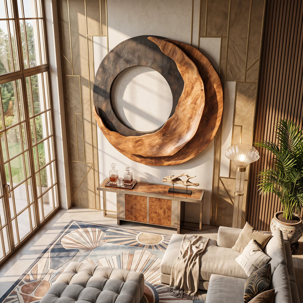 Abstract Sculpted Solid Wood Wall Art – Contemporary Living Room Feature Wall Decor
