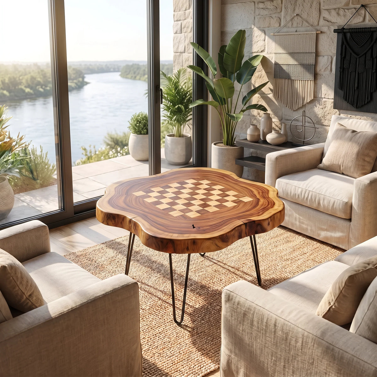 Live Edge Solid Wood Chess Coffee Table