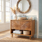 Solid Wood Bathroom Vanity with Carved Ripple Cabinet and Open Shelf for Powder Rooms