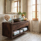 Floating Solid Wood Bathroom Vanity with Seamless Organic Frame – Modern Wall-Mounted Vanity Cabinet