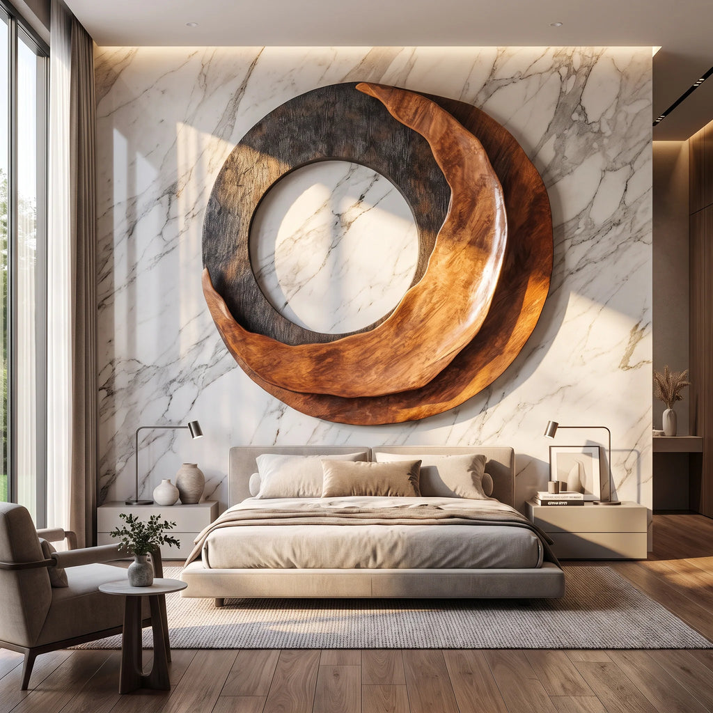 Abstract Sculpted Solid Wood Wall Art – Contemporary Living Room Feature Wall Decor
