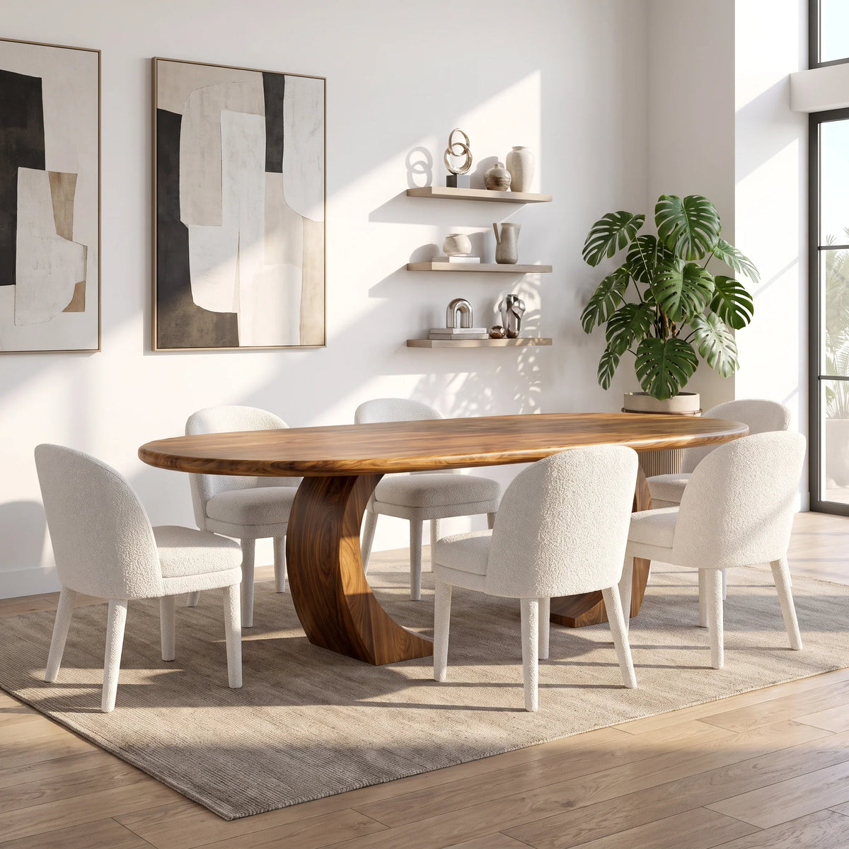 Oval Solid Wood Dining Table with Sculptural Curved Legs